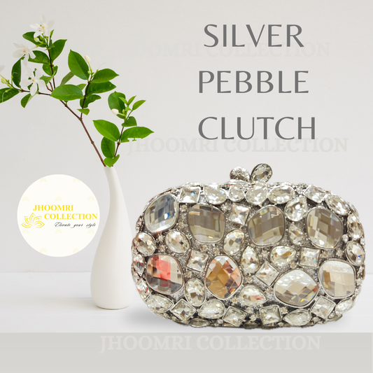 SILVER PEBBLE EVENING CLUTCH