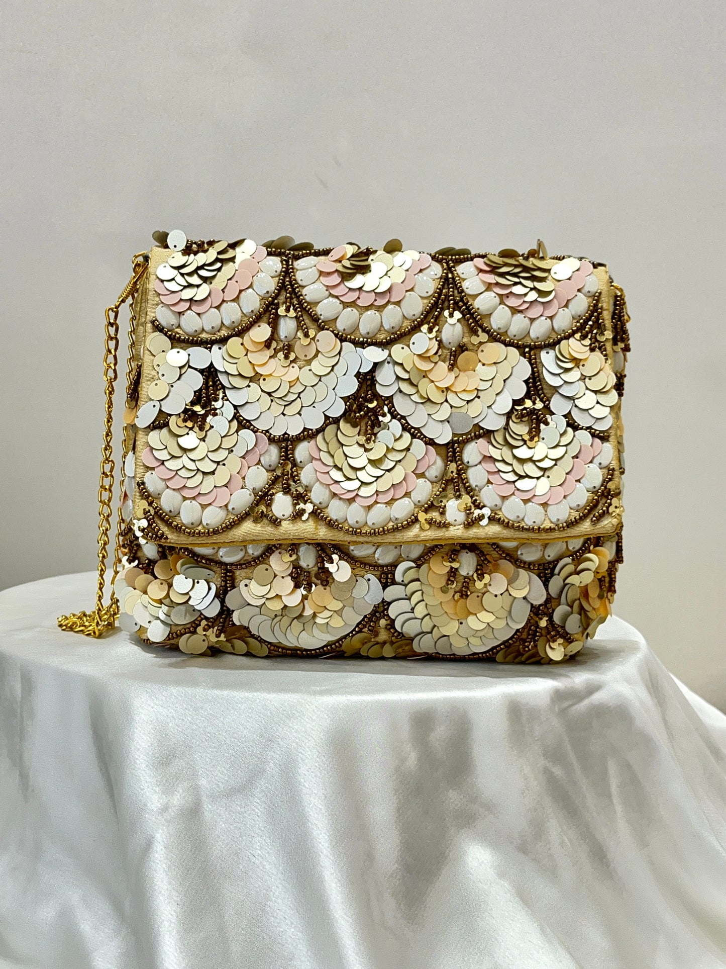 Jhallar embellished Gold Bag